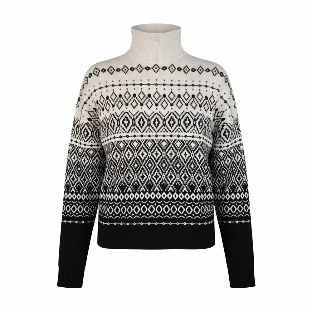 Joie Fair Isle Black and Grey Mock Neck Sweater Small